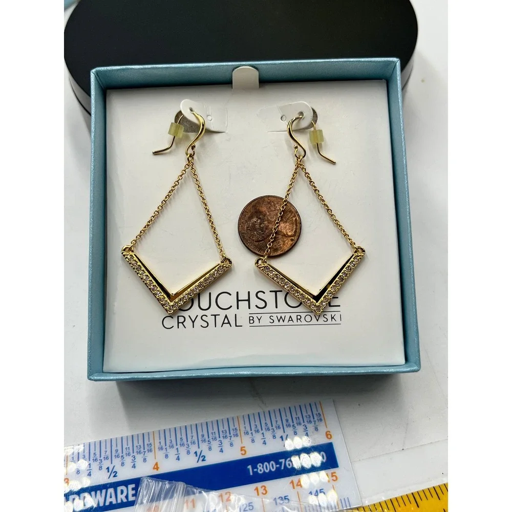 Touchstone Crystal by Swarovski Chevron‎ V Shaped Chain Drop Dangle Earrings New